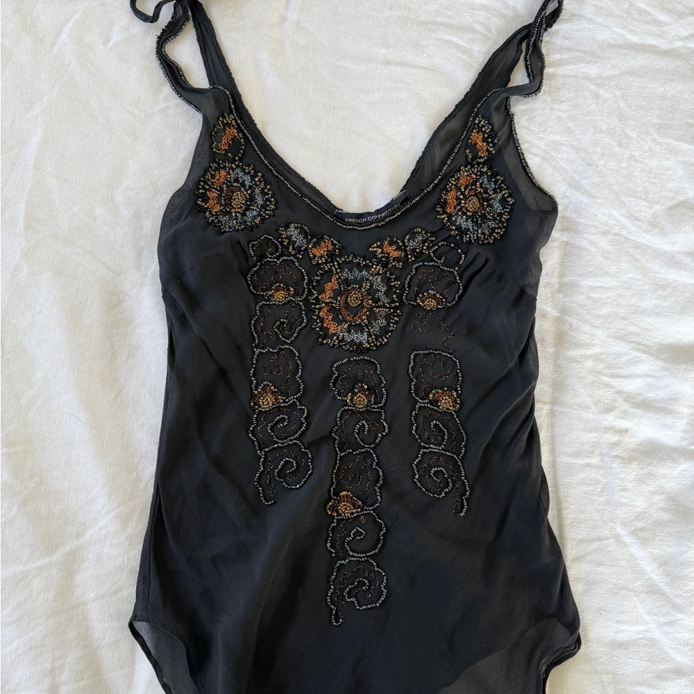 Embroidered Black Sleeveless Top
